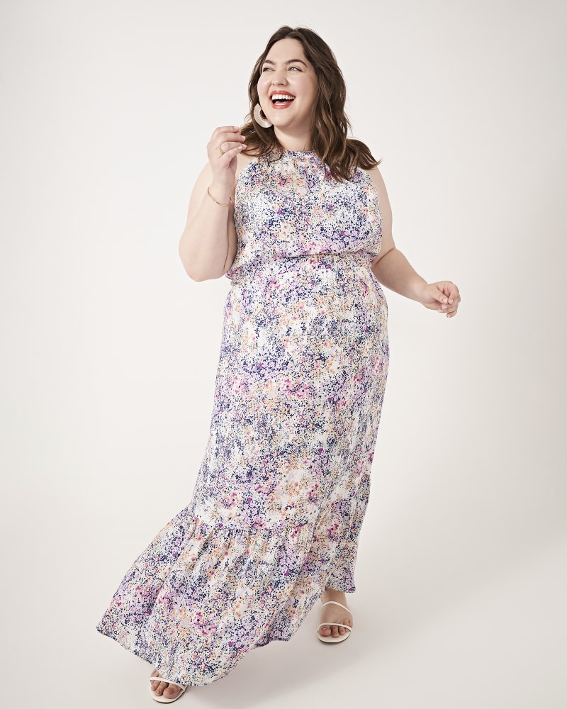 Plus size model with rectangle body shape wearing Donna Halter Printed Maxi Dress by East Adeline | Dia&Co | dia_product_style_image_id:161137